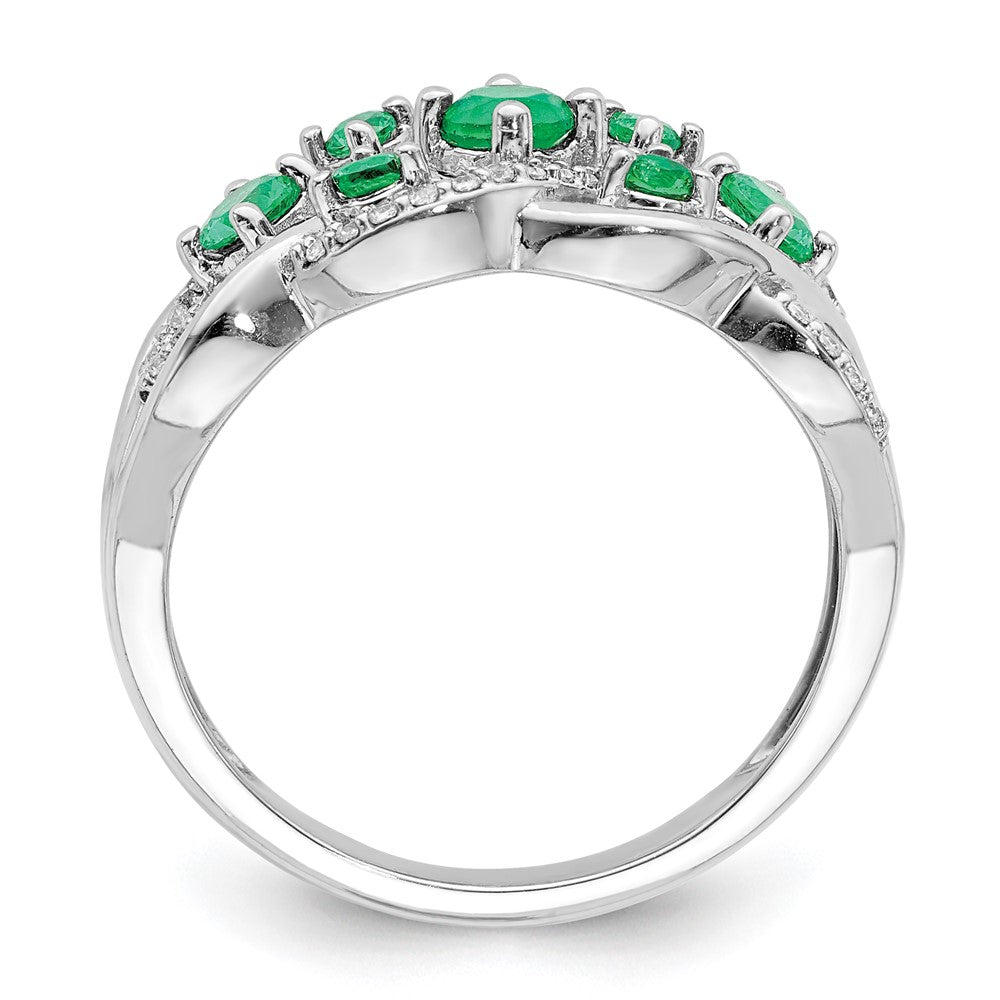 14k White Gold Emerald and 1/5 carat Diamond Fancy Woven Ring