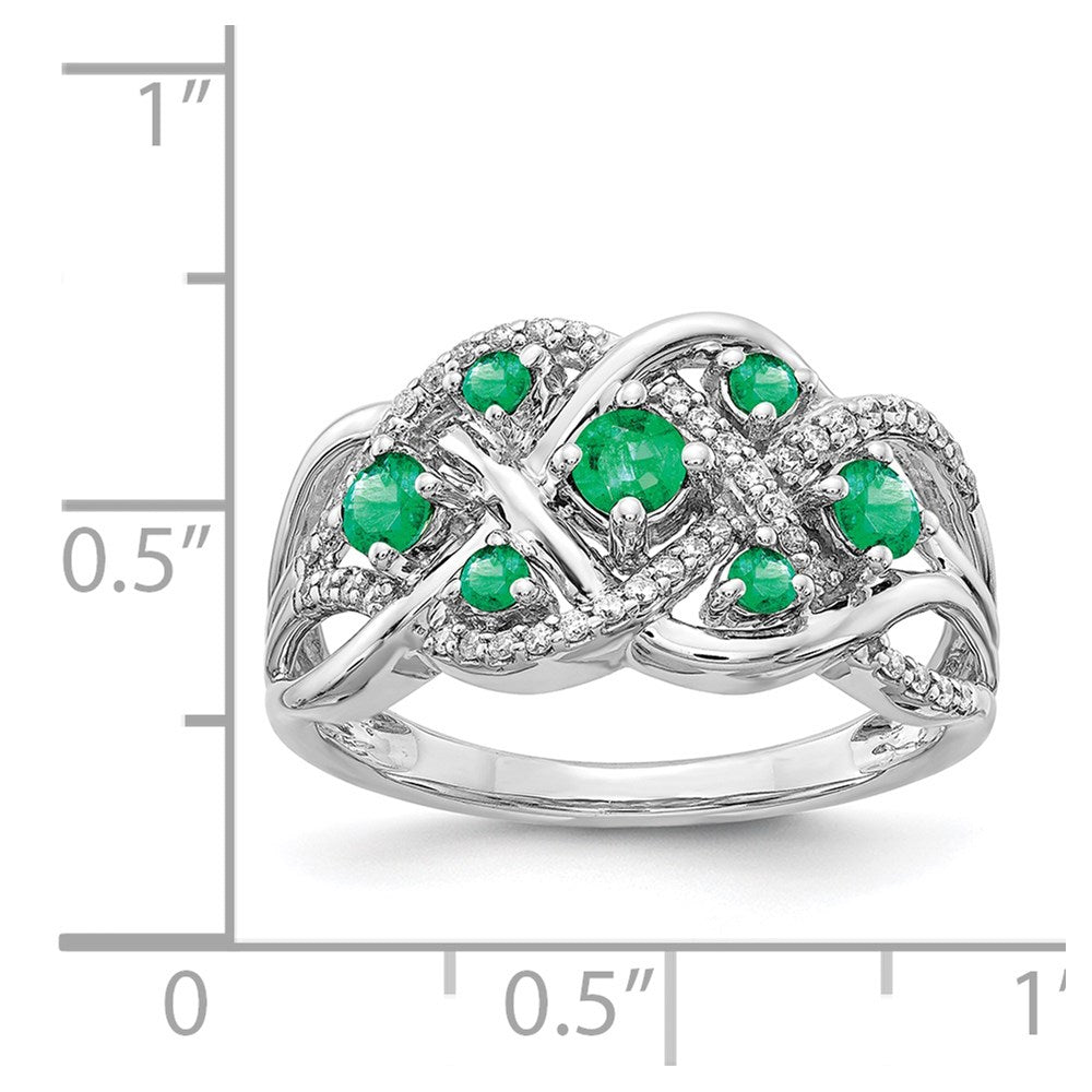 14k White Gold Emerald and 1/5 carat Diamond Fancy Woven Ring