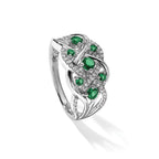 14k White Gold Emerald and 1/5 carat Diamond Fancy Woven Ring