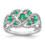 14k White Gold Emerald and 1/5 carat Diamond Fancy Woven Ring