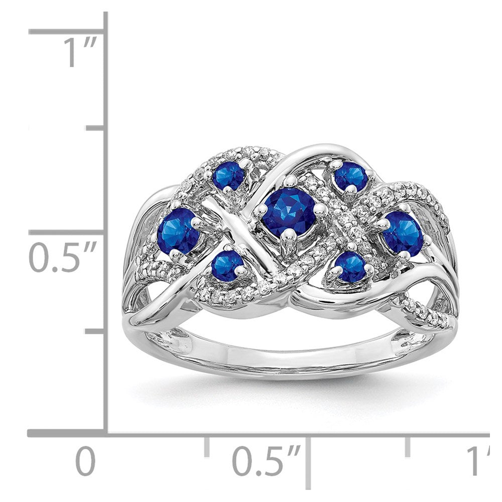 14k White Gold Blue Sapphire and 1/5 carat Diamond Fancy Woven Ring