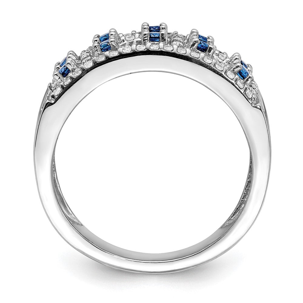 14k White Gold Two-Row Blue Sapphire and 1/3 carat Diamond Fancy Ring