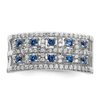 14k White Gold Two-Row Blue Sapphire and 1/3 carat Diamond Fancy Ring