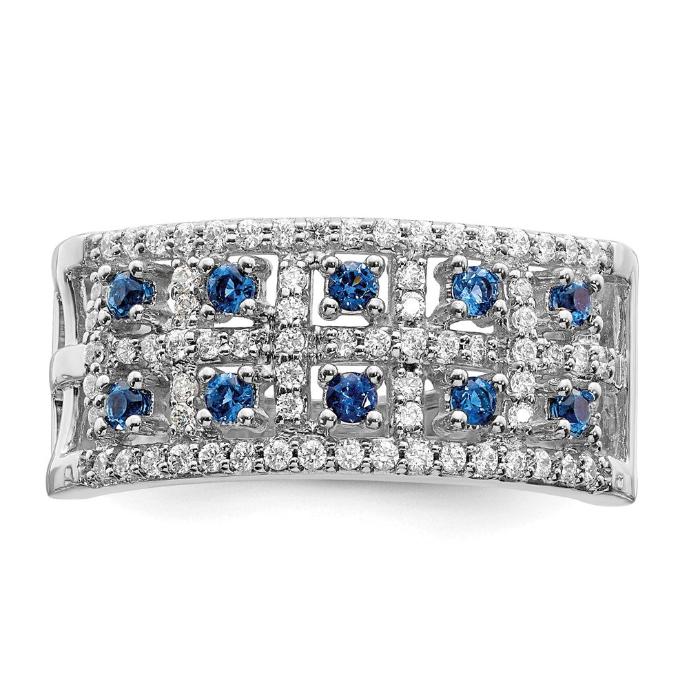 14k White Gold Two-Row Blue Sapphire and 1/3 carat Diamond Fancy Ring