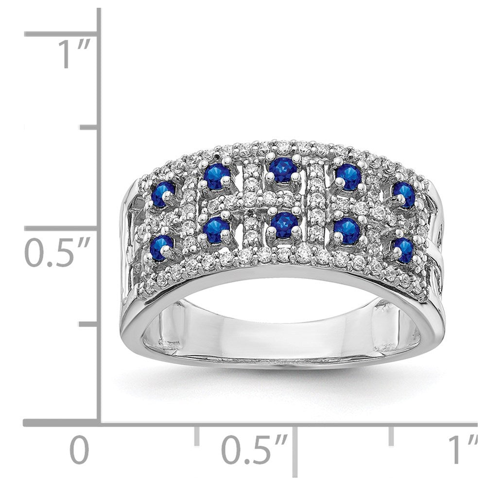 14k White Gold Two-Row Blue Sapphire and 1/3 carat Diamond Fancy Ring