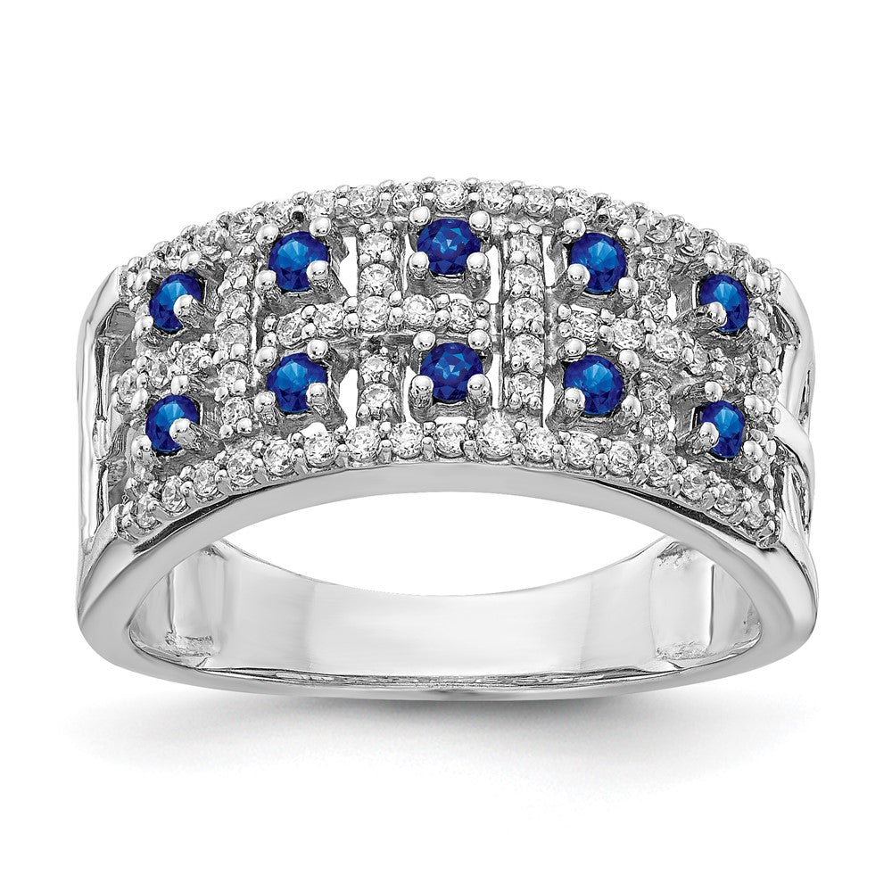 14k White Gold Two-Row Blue Sapphire and 1/3 carat Diamond Fancy Ring