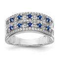 14k White Gold Two-Row Blue Sapphire and 1/3 carat Diamond Fancy Ring