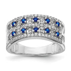 14k White Gold Two-Row Blue Sapphire and 1/3 carat Diamond Fancy Ring