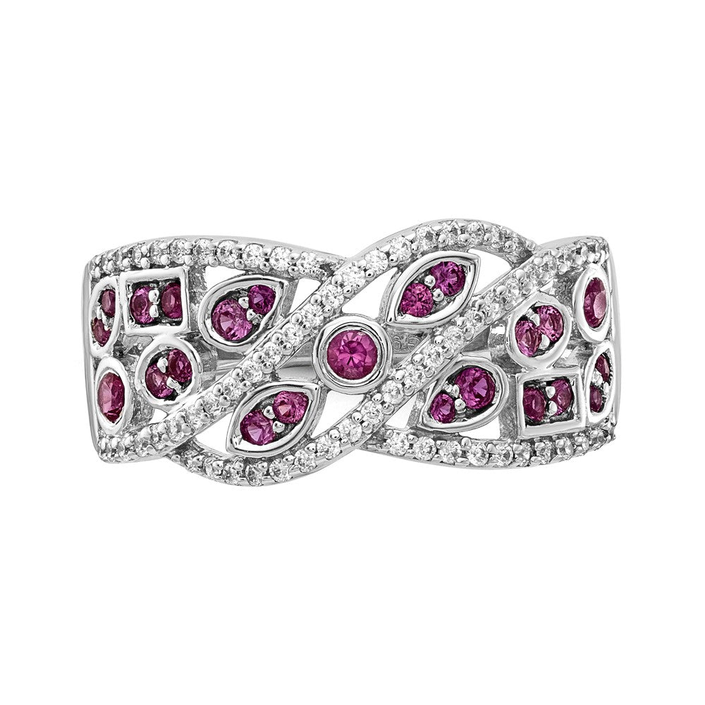 14k White Gold Diamond & Ruby Fancy Ring