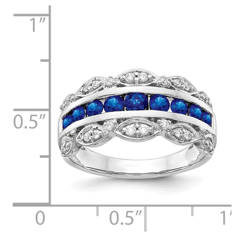 14k White Gold Graduated Channel-set Blue Sapphire and 1/5 carat Diamond Fancy Ring