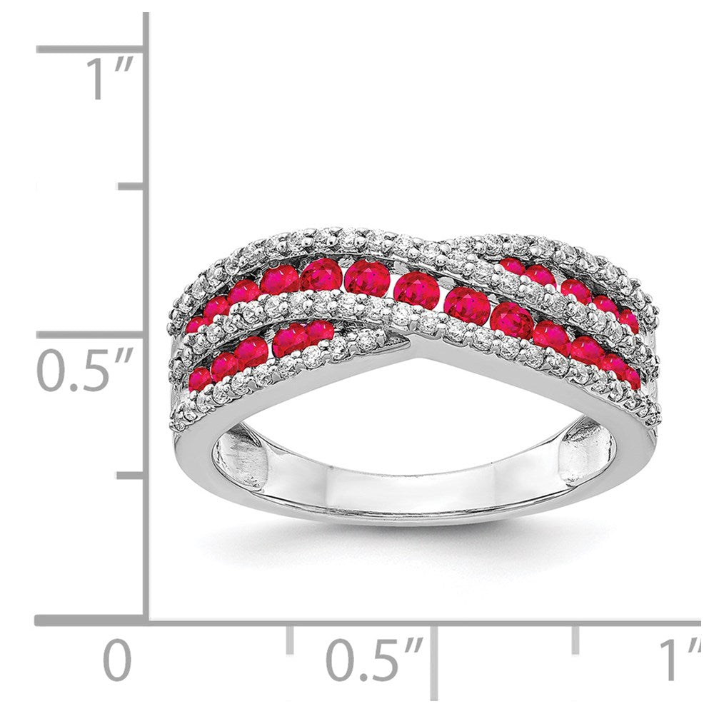 14k White Gold Ruby and 1/3 carat Diamond Fancy Ring