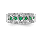 14k White Gold Graduated Emerald and 1/5 carat Diamond Fancy Twist Ring