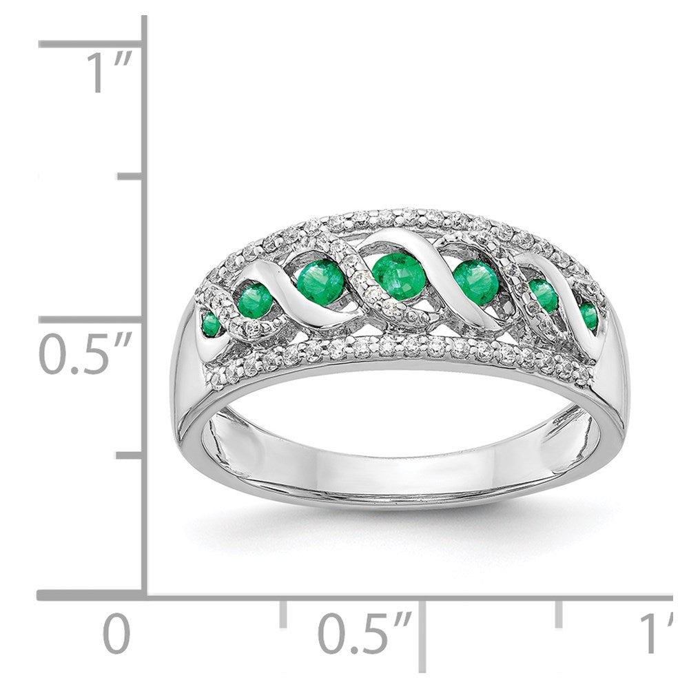14k White Gold Graduated Emerald and 1/5 carat Diamond Fancy Twist Ring