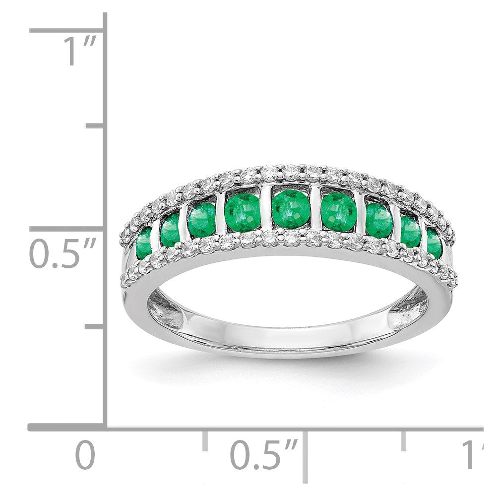 14k White Gold Graduated Channel-set Emerald and 1/4 carat Diamond Fancy Ring