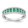 14k White Gold Graduated Channel-set Emerald and 1/4 carat Diamond Fancy Ring