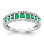 14k White Gold Graduated Channel-set Emerald and 1/4 carat Diamond Fancy Ring