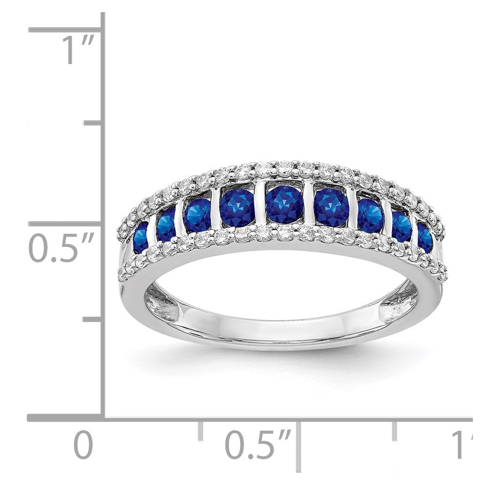 14k White Gold Graduated Channel-set Blue Sapphire and 1/4 carat Diamond Fancy Ring