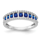 14k White Gold Graduated Channel-set Blue Sapphire and 1/4 carat Diamond Fancy Ring