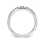 14k White Gold Graduated Emerald and 1/5 carat Diamond Fancy Ring