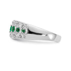 14k White Gold Graduated Emerald and 1/5 carat Diamond Fancy Ring