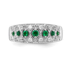 14k White Gold Graduated Emerald and 1/5 carat Diamond Fancy Ring
