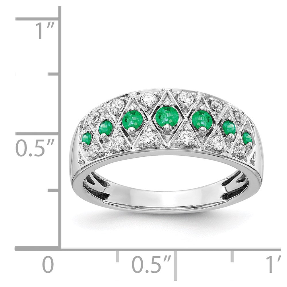 14k White Gold Graduated Emerald and 1/5 carat Diamond Fancy Ring