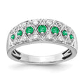 14k White Gold Graduated Emerald and 1/5 carat Diamond Fancy Ring