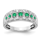 14k White Gold Graduated Emerald and 1/5 carat Diamond Fancy Ring