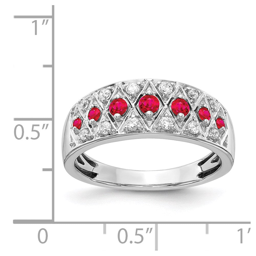 14k White Gold Graduated Ruby and 1/5 carat Diamond Fancy Ring