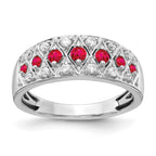 14k White Gold Graduated Ruby and 1/5 carat Diamond Fancy Ring
