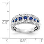 14k White Gold Graduated Blue Sapphire and 1/5 carat Diamond Fancy Ring