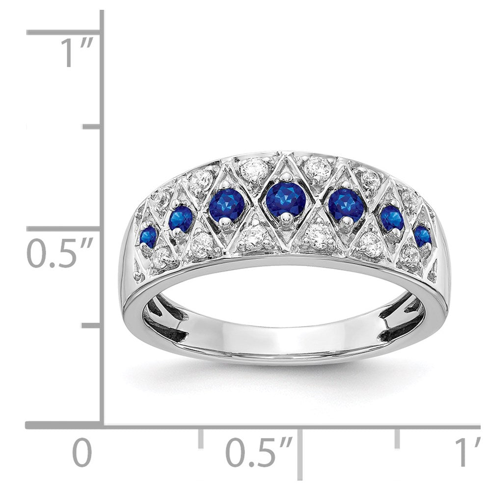 14k White Gold Graduated Blue Sapphire and 1/5 carat Diamond Fancy Ring