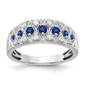 14k White Gold Graduated Blue Sapphire and 1/5 carat Diamond Fancy Ring