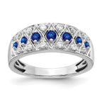 14k White Gold Graduated Blue Sapphire and 1/5 carat Diamond Fancy Ring