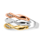 14k Tri-color 1/6 carat Diamond Fancy Triple-Strand Twist Ring