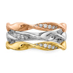14k Tri-color 1/6 carat Diamond Fancy Triple-Strand Twist Ring