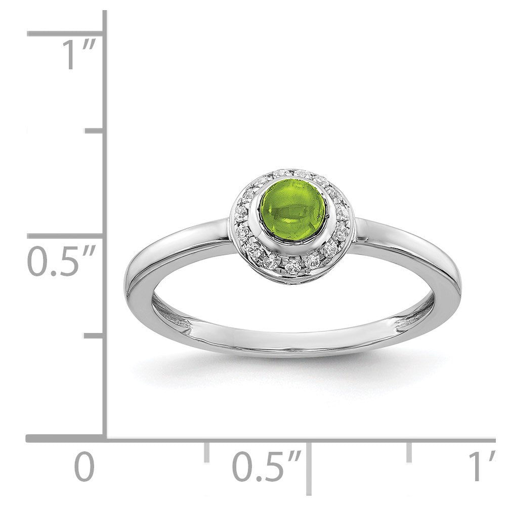 14k White Gold 1/15 carat Diamond and 4mm Round Cabochon Peridot Halo Ring