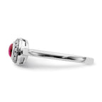 14k White Gold 1/15 carat Diamond and 4mm Round Cabochon Ruby Halo Ring