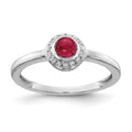 14k White Gold 1/15 carat Diamond and 4mm Round Cabochon Ruby Halo Ring