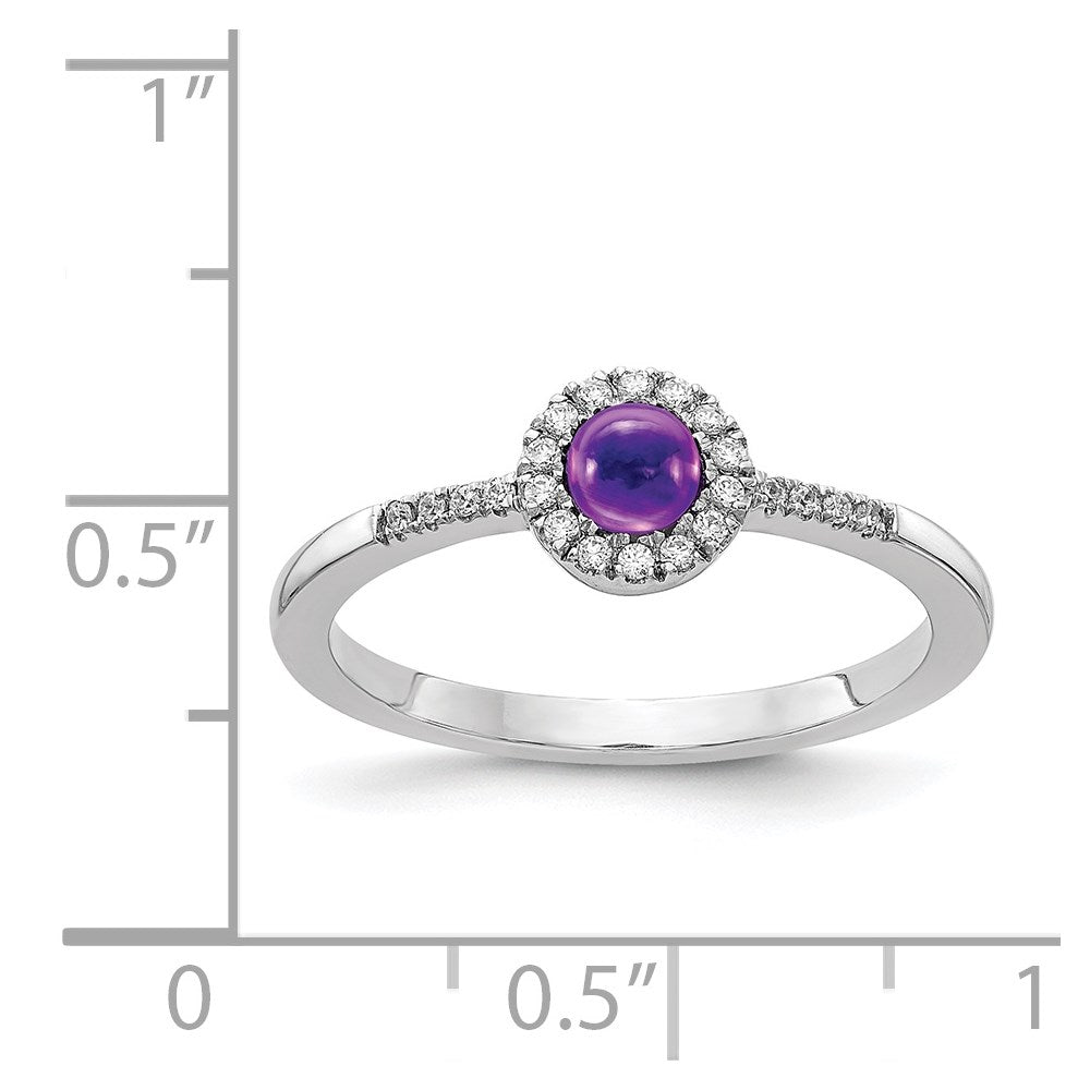 14k White Gold 1/10 carat Diamond and 3.7mm Round Cabochon Amethyst Halo Ring