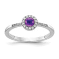 14k White Gold 1/10 carat Diamond and 3.7mm Round Cabochon Amethyst Halo Ring