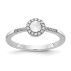 14k White Gold 1/10 carat Diamond and 3.7mm Round Cabochon White Topaz Halo Ring