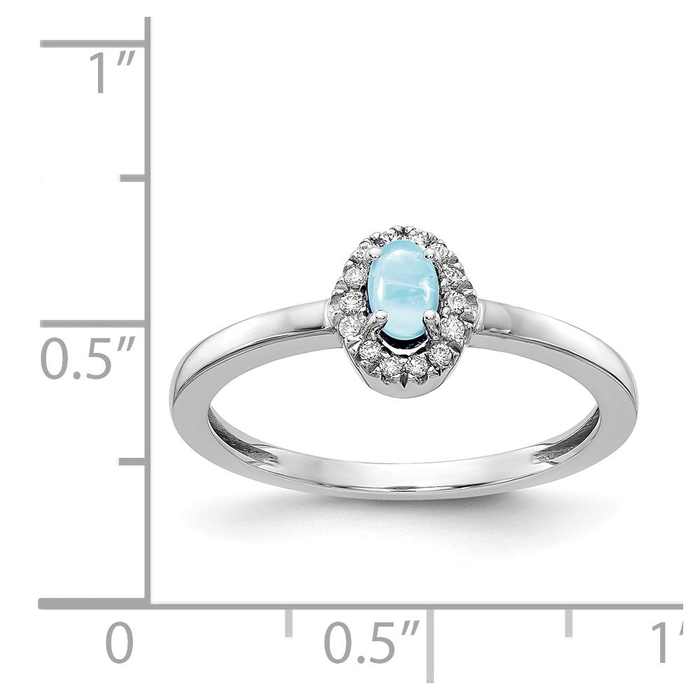 14k White Gold 1/15 carat Diamond and 5x3mm Oval Cabochon Aquamarine Halo Ring