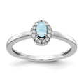 14k White Gold 1/15 carat Diamond and 5x3mm Oval Cabochon Aquamarine Halo Ring