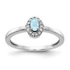 14k White Gold 1/15 carat Diamond and 5x3mm Oval Cabochon Aquamarine Halo Ring