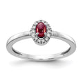 14k White Gold 1/15 carat Diamond and 5x3mm Oval Cabochon Garnet Halo Ring