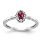 14k White Gold 1/15 carat Diamond and 5x3mm Oval Cabochon Garnet Halo Ring