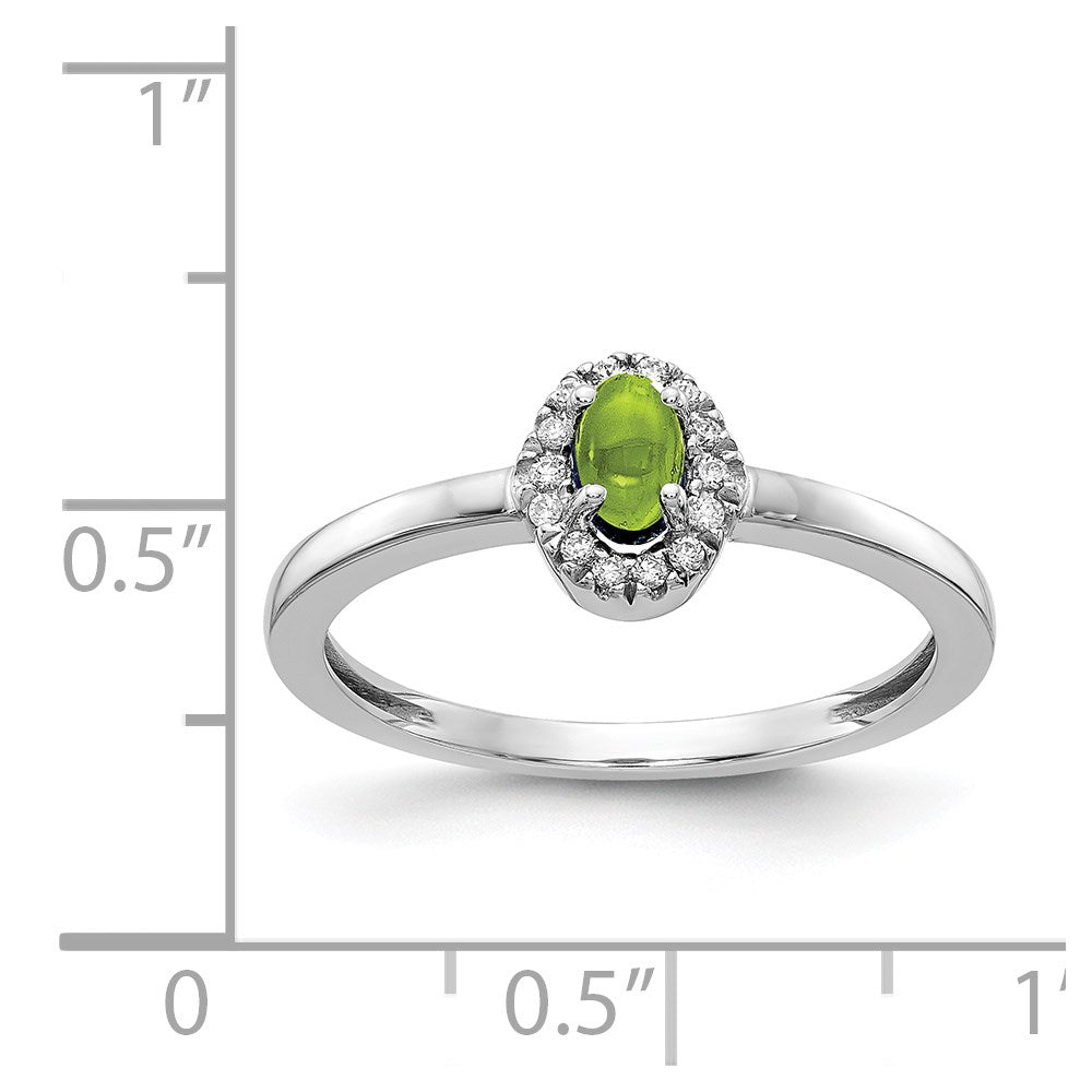 14k White Gold 1/15 carat Diamond and 5x3mm Oval Cabochon Peridot Halo Ring