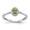 14k White Gold 1/15 carat Diamond and 5x3mm Oval Cabochon Peridot Halo Ring