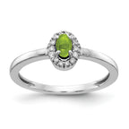 14k White Gold 1/15 carat Diamond and 5x3mm Oval Cabochon Peridot Halo Ring